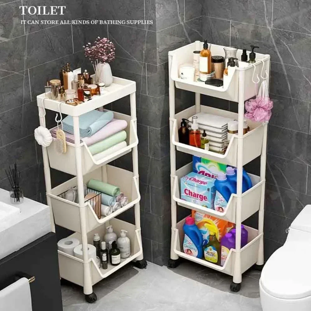 Trolley Bookshelf Kitchen Storage Rack Kitchen Corner Narrow Slit Storage Cabinet Bathroom Living Room Home Organizer - Image 5