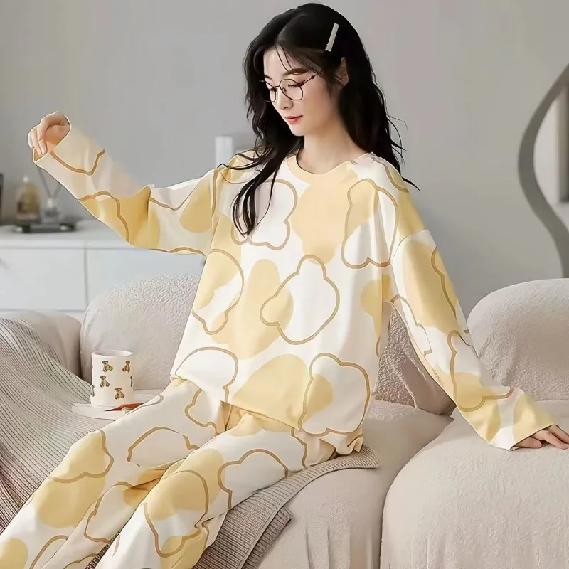 Pajamas Female Spring and Fall Models Senior Sense of Cute Cartoon Long-Sleeved Pants New Large Size Girls Bear Home Wear Suit - Image 4