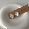 Geometric Irregular Round Metal Pearl Earrings for Women 2024 Minimalist Style Personality Earrings Trendy Jewelry Gift