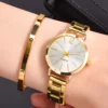 Fashion gold graduated compact women's quartz watch and LOVE bracelet set watch gift daily travel wear