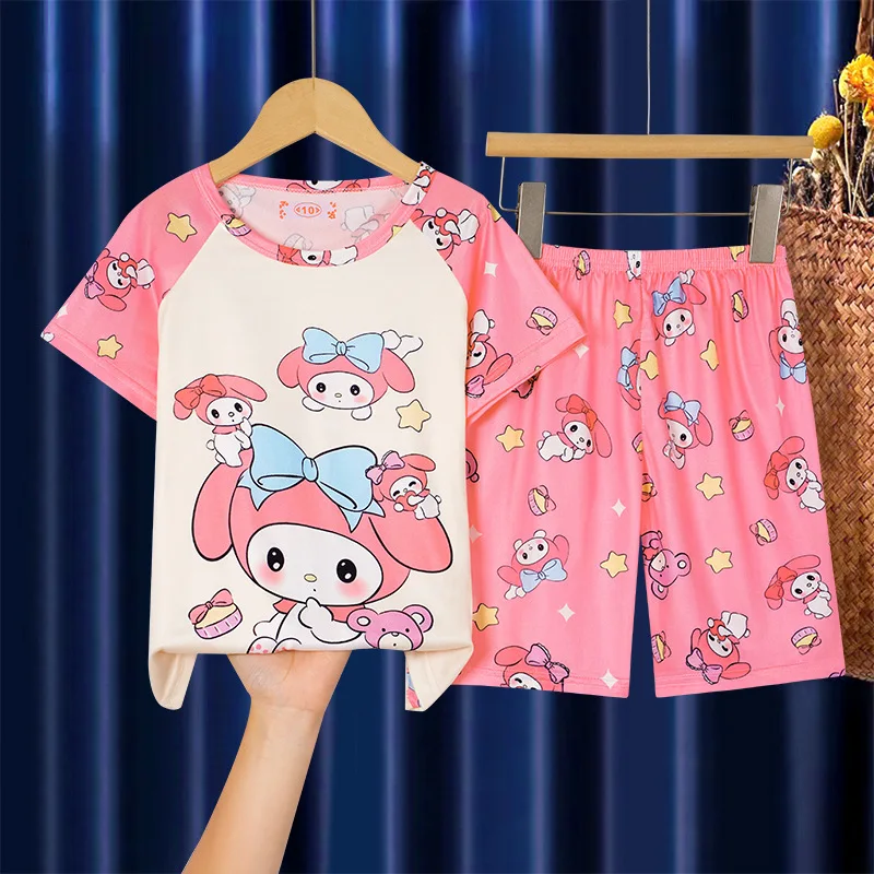 Summer Children's Pajamas Short Sleeve Girls Cartoon Old Boys Boys Home Clothes Set Pajama Sleepwear Robe Clothing Mother Kids - Image 2