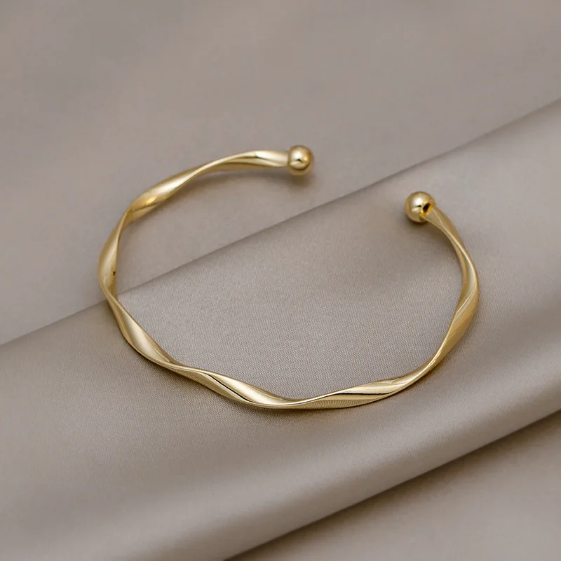 Golden Charm Bangles for Women Minimalism Fashion Twisted Couple Cuff Bracelet 2023 New Trendy Jewelry Girls Wedding Gift - Image 4