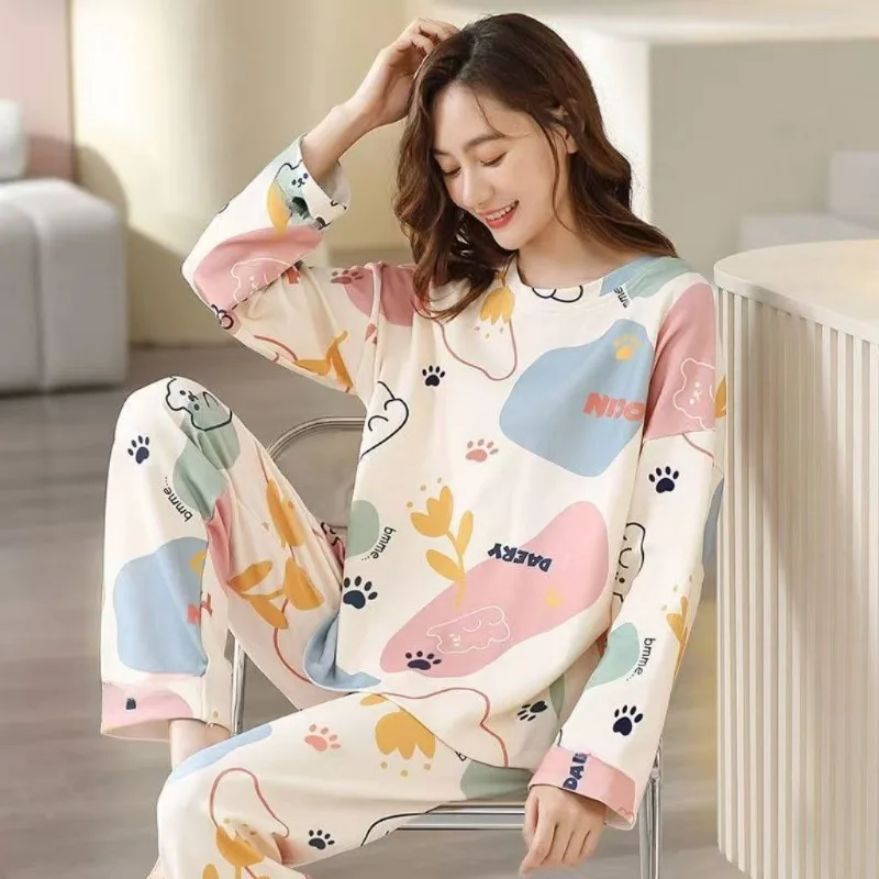 Pajamas Female Spring and Fall Models Senior Sense of Cute Cartoon Long-Sleeved Pants New Large Size Girls Bear Home Wear Suit - Image 6