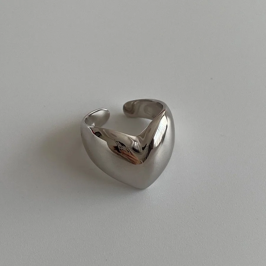 Stainless Steel Simple Smooth Metal Heart Rings For Women Men Y2K Trendy Open Ring Korean Elegant Party Jewelry Couple Gifts - Image 6