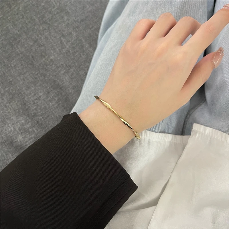 Golden Charm Bangles for Women Minimalism Fashion Twisted Couple Cuff Bracelet 2023 New Trendy Jewelry Girls Wedding Gift - Image 5
