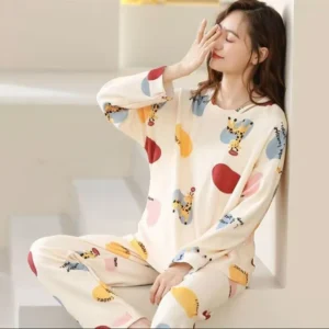 Pajamas Female Spring and Fall Models Senior Sense of Cute Cartoon Long-Sleeved Pants New Large Size Girls Bear Home Wear Suit