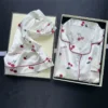 Cherries Print Two Pieces Pyjama Set Summer Faux Stain Pajamas Fashion Home Clothes Ladies Casual Shorts and Top Set Pijamas
