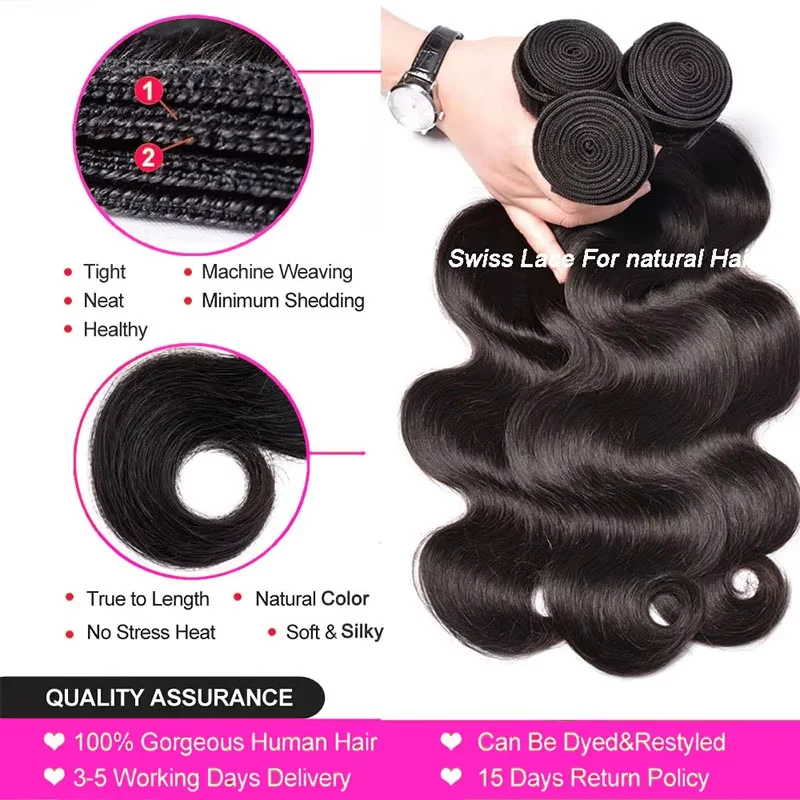 38 40Inch Loose Body Wave Bundles Brazilian Hair Weave Bundles 1/3/4 PCS Human Hair Water Wave Raw Hair Bundles Extensions Black - Image 2