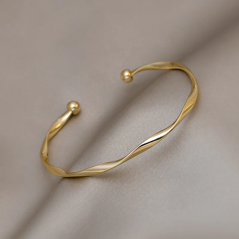 Golden Charm Bangles for Women Minimalism Fashion Twisted Couple Cuff Bracelet 2023 New Trendy Jewelry Girls Wedding Gift - Image 2