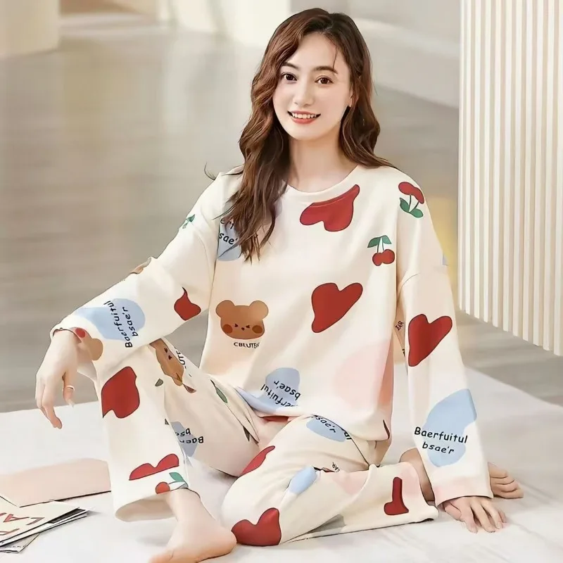 Pajamas Female Spring and Fall Models Senior Sense of Cute Cartoon Long-Sleeved Pants New Large Size Girls Bear Home Wear Suit - Image 5